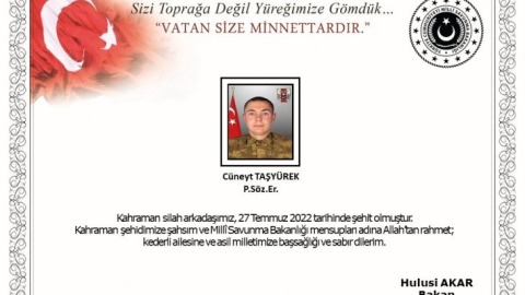 Pençe Harekatı’nda 1 asker şehit düştü