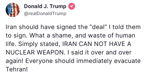 Trump: "Herkes Tahran’ı acilen tahliye etmeli"