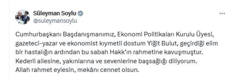 Cumhurbaşkanı Başdanışmanı Yiğit Bulut hayatını kaybetti