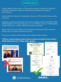 Dezenformasyonla Mücadele Merkezi: "Dışişleri Bakanı Fidan, Yönetim ve Siyaset Bilimi alanında lisans eğitimini tamamlamıştır"