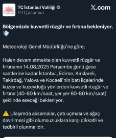 İstanbul Valiliği’nden kuvvetli rüzgar ve fırtına uyarısı