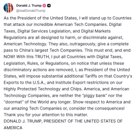 Trump’tan dijital vergi uygulayan ülkelere "Vergi ve kısıtlama tehdidi"