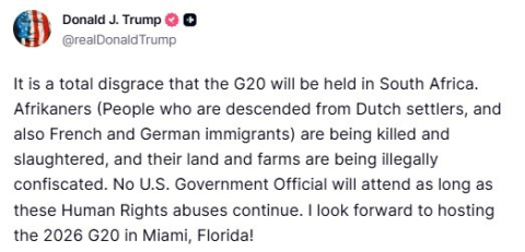 ABD Başkanı Trump’tan G20 Zirvesi tepkisi: "Güney Afrika’da yapılacak olması tam bir rezalet"