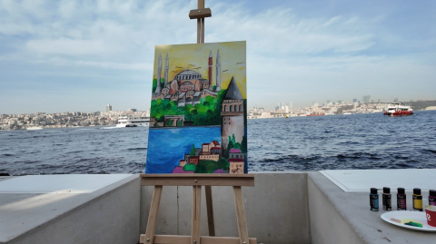 Öğretmenler Kız Kulesi’nden eşsiz İstanbul manzarasını resmetti