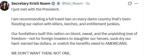 ABD İç Güvenlik Bakanı Kristi Noem’den ABD’ye seyahat yasağı önerisi