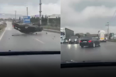 Çayırova’da akılalmaz kaza! Makas atan otomobil takla attı