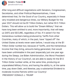 ABD Başkanı Trump: "2027 savunma bütçemizin 1 buçuk trilyon dolar olması gerektiğine karar verdim"