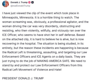 Trump’tan Göçmenlik ve Gümrük Muhafaza Dairesi ajanlarının bir kadını vurarak öldürmesi ile ilgili açıklama