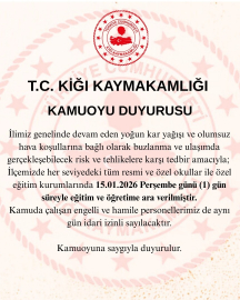 Kiğı ilçesinde eğitime 1 gün ara verildi