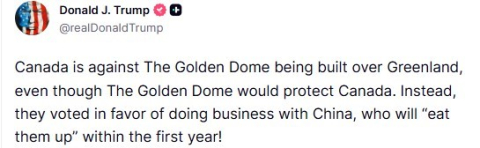 Trump’tan Kanada’ya Grönland tepkisi: "Altın Kubbe’ye karşı çıkarken, Çin ile iş yapmayı tercih ettiler"