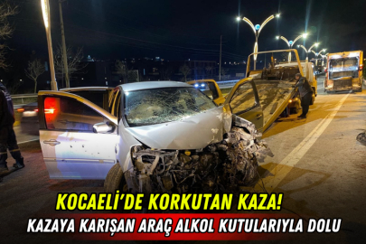 Kocaeli'de korkutan kaza!  Kazaya karışan araç alkol kutularıyla dolu