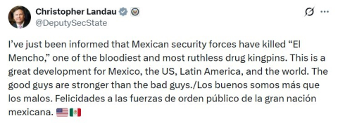 ABD’den Meksika’daki kartel operasyonu hakkında açıklama: "El Mencho’nun öldürülmesi harika bir gelişme"