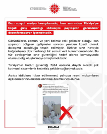 DMM: "İran sınırından Türkiye’ye kaçak giriş yapıldığı iddiasıyla paylaşılan görüntüler dezenformasyon içermektedir"