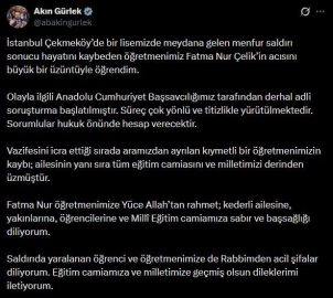 Bakan Gürlek: "(Öğretmen Fatma Nur Çelik) Olayla ilgili derhal adli soruşturma başlatılmıştır"