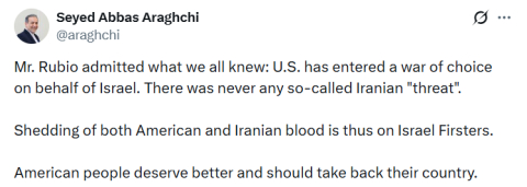 İran Dışişleri Bakanı Arakçi: "Rubio hepimizin bildiği bir şeyi itiraf etti: ABD, İsrail adına savaşa girdi"