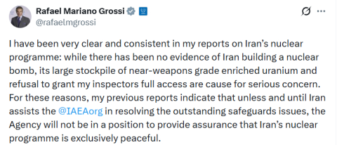 UAEA Başkanı Grossi, İran’ın nükleer bomba ürettiğine dair bir kanıtın bulunmadığını yineledi