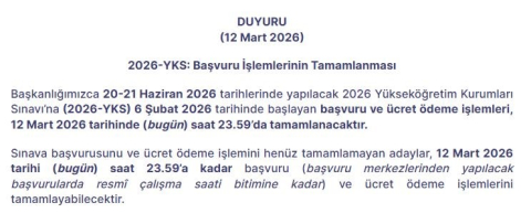 2026-YKS başvuru işlemleri bugün sona eriyor