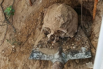 Bahçede yapılan kazıda insan kafatası ve kemikler bulundu