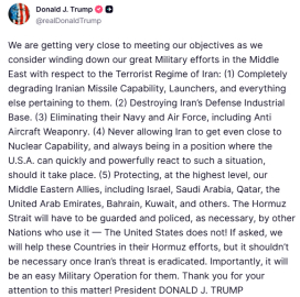 Trump: "İran’a yönelik askeri çabaları azaltmayı düşünüyoruz, hedeflerimize çok yaklaştık"