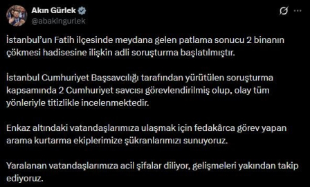 Bakan Gürlek: "2 binanın çökmesi hadisesine ilişkin adli soruşturma başlatılmıştır"