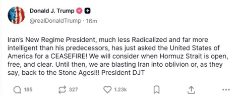 Trump: "İran’da yeni rejimin lideri, ABD’den ateşkes talep etti"