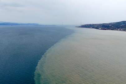 İzmit Körfezi iki renk oldu: Derenin taşıdığı çamur denizin rengini değiştirdi