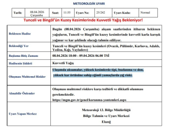 Meteoroloji’den Tunceli ve Bingöl için kuvvetli yağış uyarısı