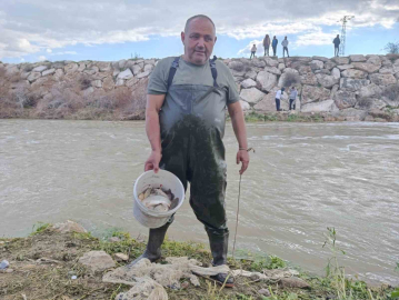 10 yıllık kuraklığın hakim olduğu çayda balık avladılar