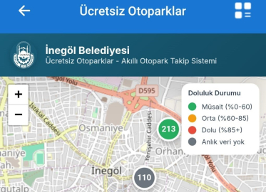 İnegöl’de ücretsiz otoparkların anlık doluluk oranı artık cebinizde