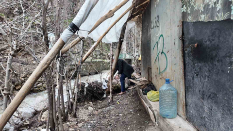Sel sularından korunmak için odun ve çalılarla önlem aldı