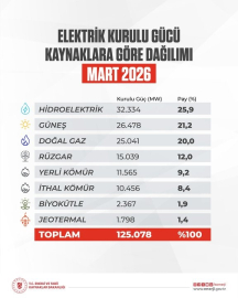 Türkiye’nin elektrik kurulu gücü 125 bin megavatı aştı