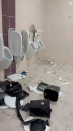 Elenen Balıkesirspor taraftarı hırsını deplasman tuvaletlerinden çıkardı