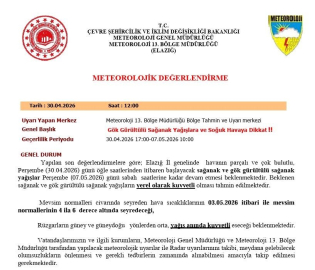 Elazığ için kuvvetli yağış uyarısı