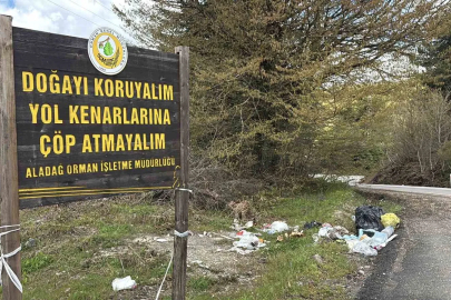 Bolu’da pes dedirten görüntü: ‘Çöp atmayın’ tabelasının altını çöple doldurdular
