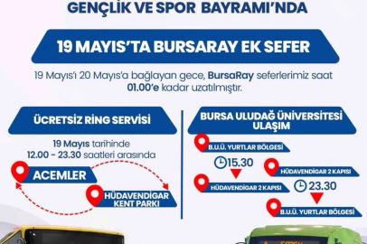 Bursa’da 19 Mayıs’ta ulaşım ücretsiz
