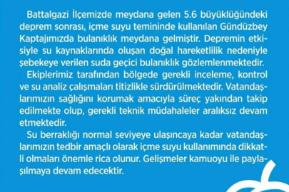 Malatya’da deprem sonrası içme suyunda bulanıklık oldu
