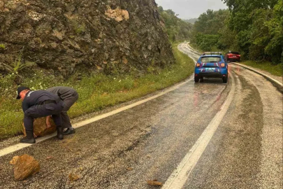 Aşırı yağış sonrası kayalar yola düştü
